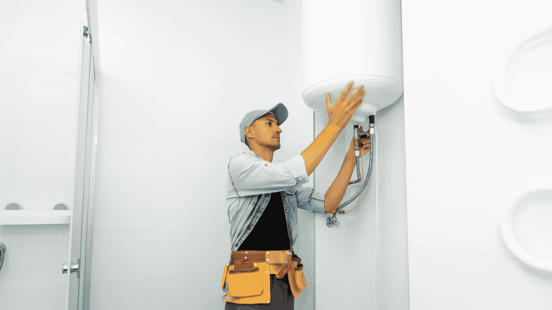 Technician from Native Plumbing LLC performing water heater service in Jefferson County, TN.