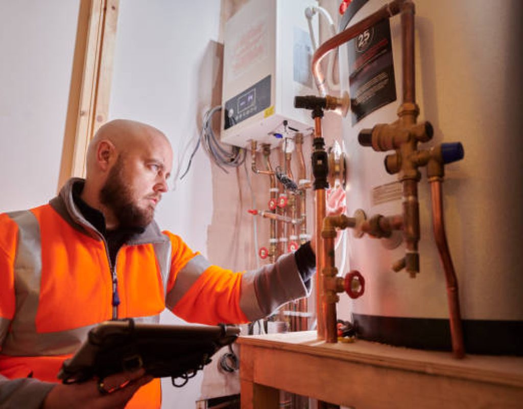 Native Plumbing LLC inspecting water heater connections and valves carefully